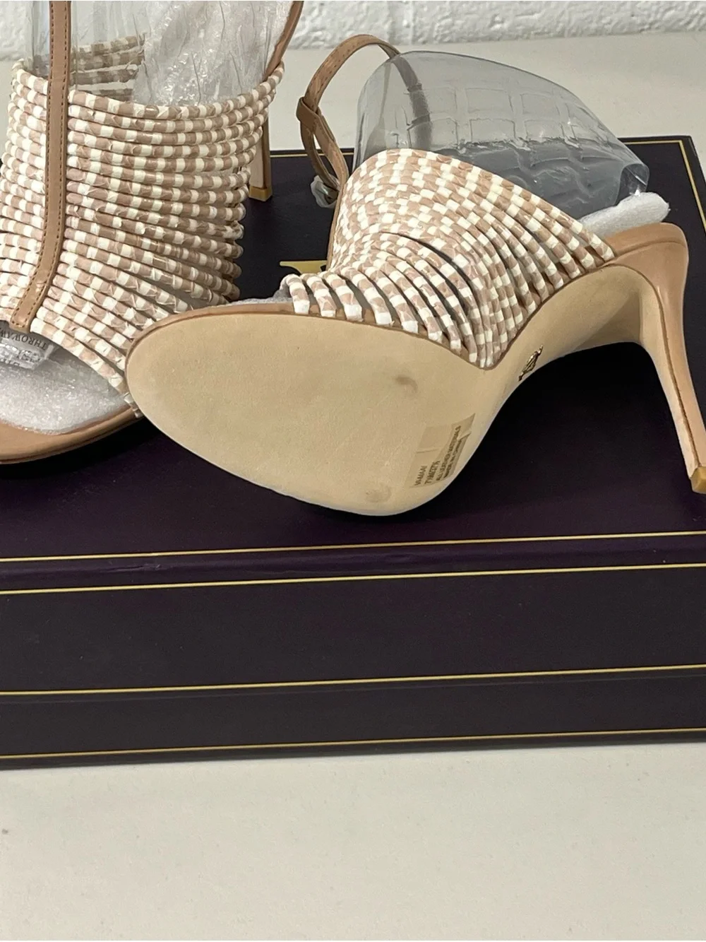 Vince Camuto Woven Ivory and Tan High Heel Sandals